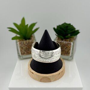 Etched 1.25 inch 925 Silver Open Cuff Bracelet